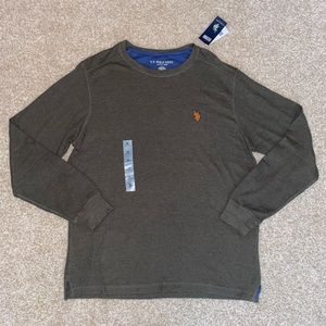 NWT U.S. Polo Assn. Men's Long Sleeve Crew Neck Solid Thermal Olive Green Shirt